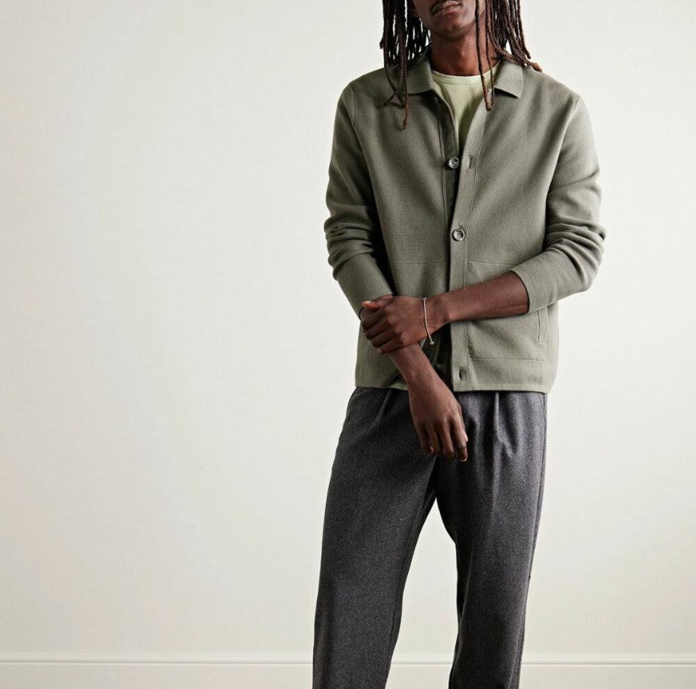 CLUB MONACO Milano Cotton Shirt Jacket Cardigan Slate Green Sz L $230 {J16}